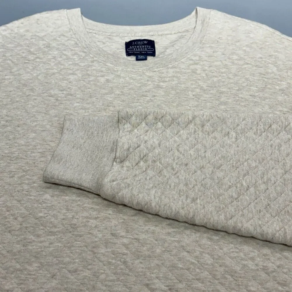 J. Crew Quilted Crewneck Sweatshirt Men’s XXL Oatmeal Beige Pullover Preppy Cozy